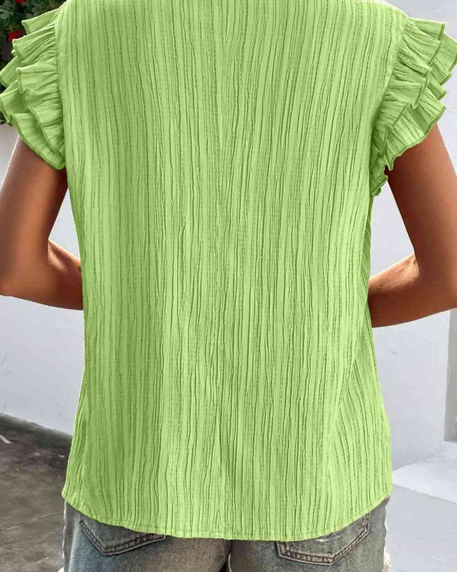 Textured Tie Neck Butterfly Sleeve Blouse
