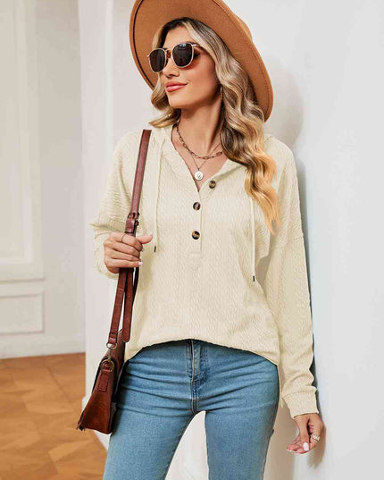 Half-Button Dropped Shoulder Hoodie