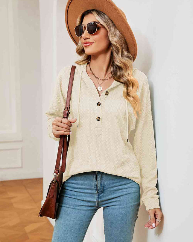 Half-Button Dropped Shoulder Hoodie