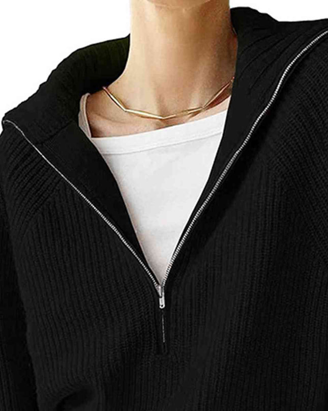 HaIf Zip Long Sleeve Knit Top