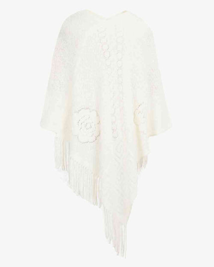 Pearl Trim Fringe Hem Poncho