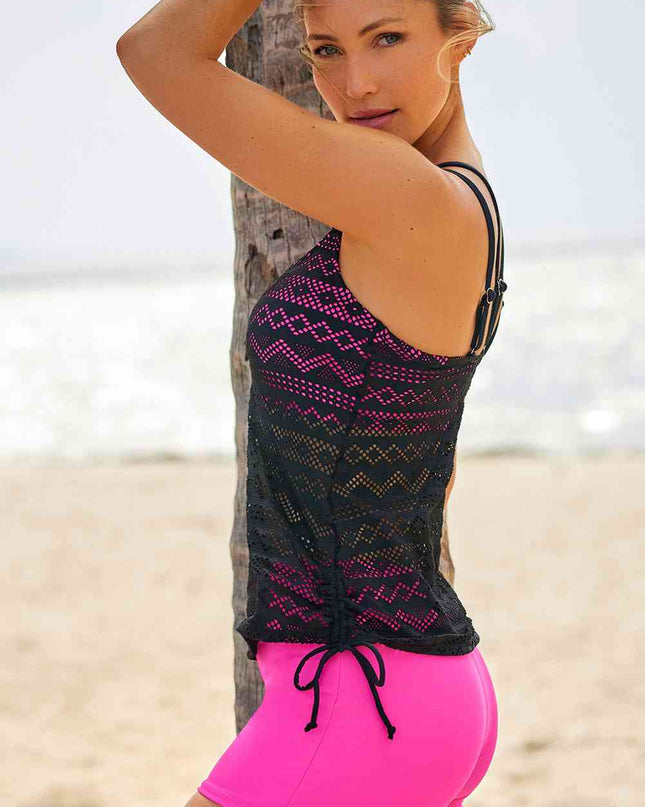 Drawstring Ruched Double-Strap Swim Top and Short Set