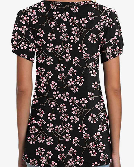 Printed Petal Sleeve V-Neck Blouse