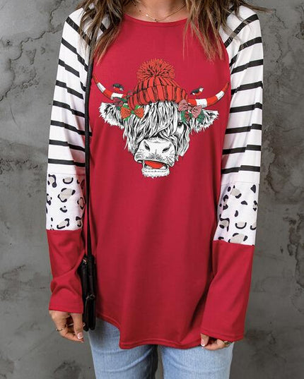 Bull Graphic Striped Long Sleeve T-Shirt