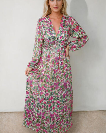 Floral Deep V Maxi Dress
