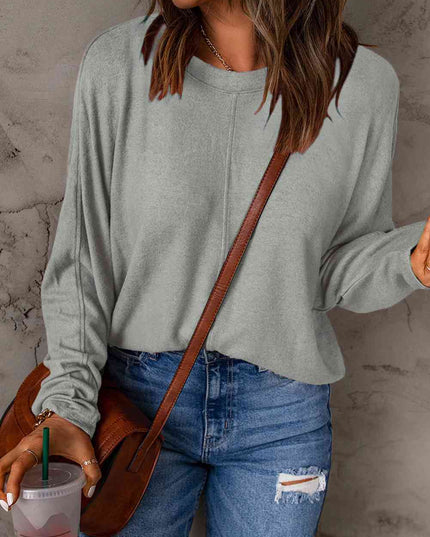 Seam Detail Round Neck Long Sleeve Top