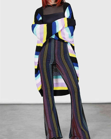 Striped Open Front Long Sleeve Cardigan