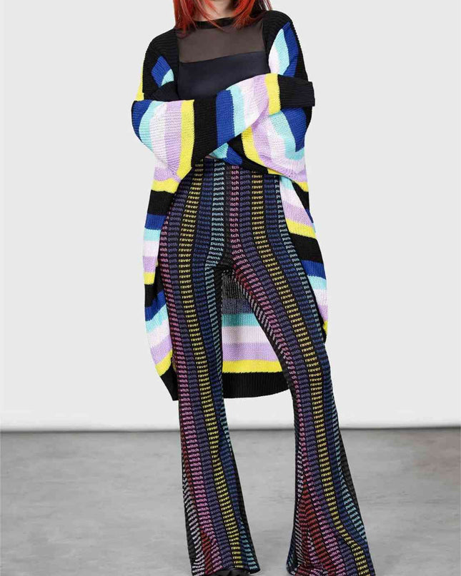 Striped Open Front Long Sleeve Cardigan