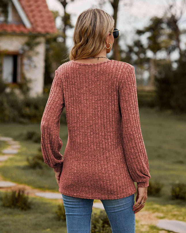 Round Neck Button-Down Long Sleeve Tee
