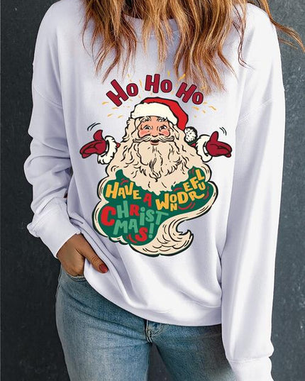 Santa Graphic Round Neck Long Sleeve Sweatshirt
