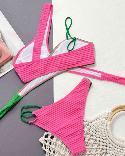 Contrast One-Shoulder Two-Piece Swim Set