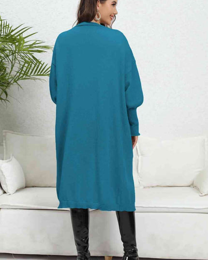 Lantern Sleeve Open Front Pocketed Cardigan