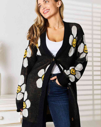 Double Take Floral Button Down Longline Cardigan