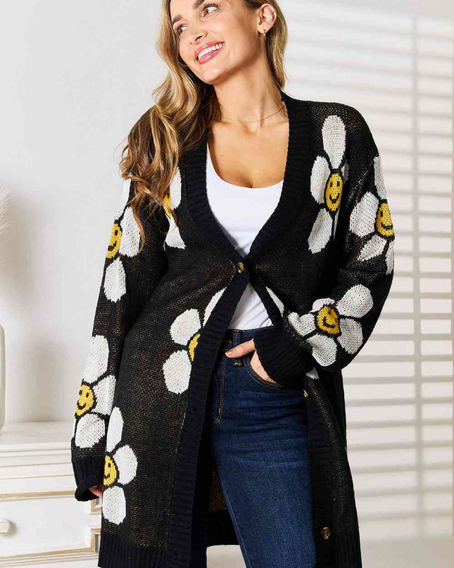 Double Take Floral Button Down Longline Cardigan