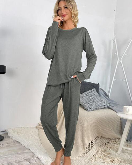 Round Neck Top and Drawstring Pants Lounge Set