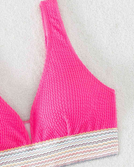 Contrast Textured High Cut Swim Set