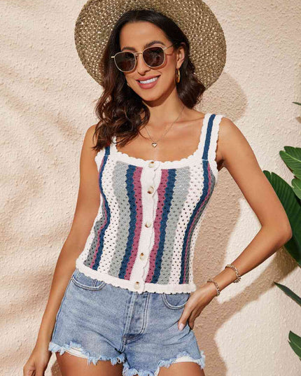 Striped Scalloped Trim Knit Tank