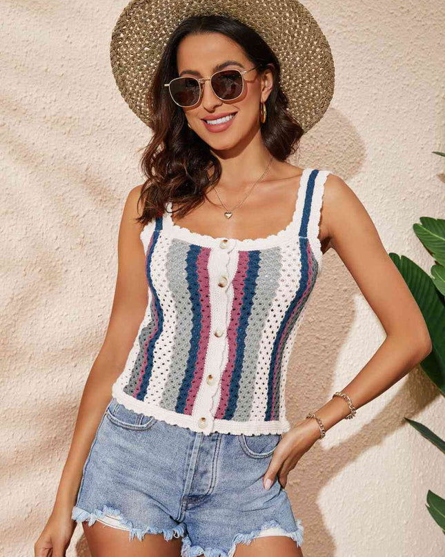 Striped Scalloped Trim Knit Tank