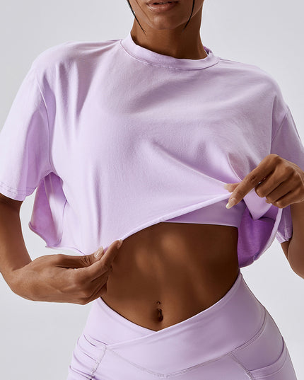 Cropped Round Neck Short Sleeve Active Top