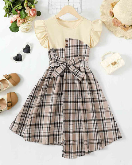 Plaid Round Neck Asymmetrical Dress