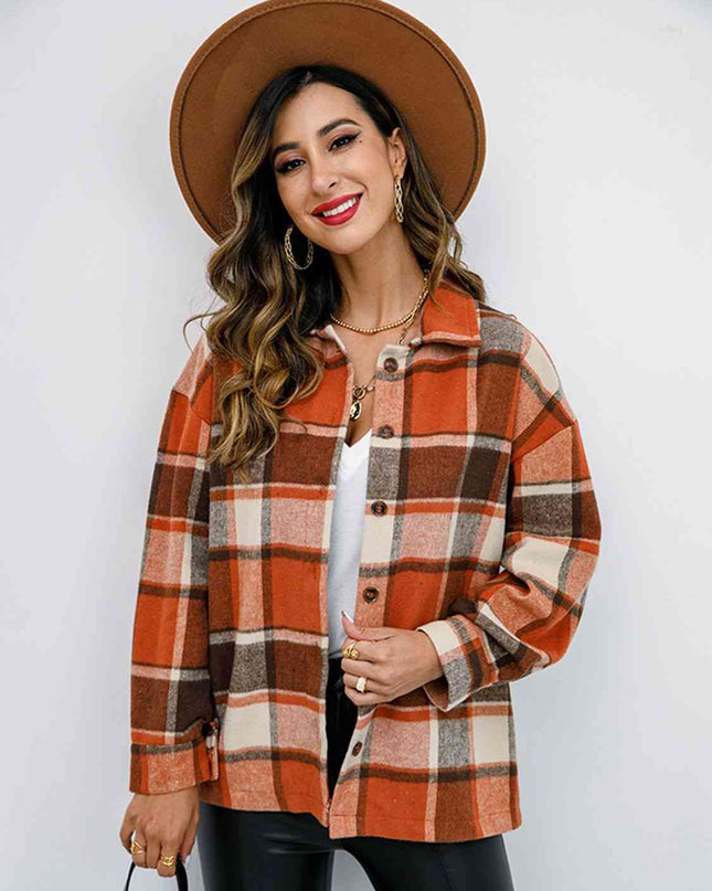 Plaid Button Up Collared Neck Jacket