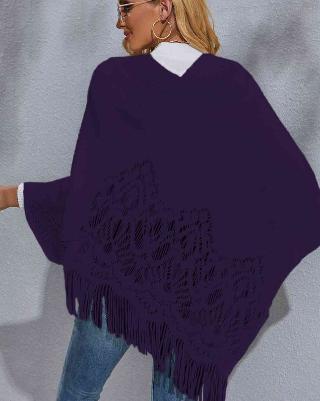 Round Neck Fringe Detail Poncho