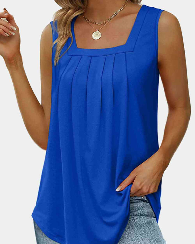 Square Neck Pleated Detail Tank