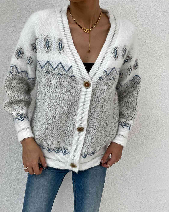 Printed Long Sleeve V-Neck Cardigan