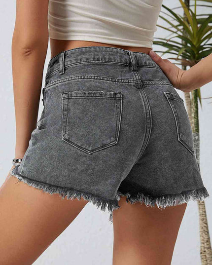 Asymmetrical Distressed Denim Shorts