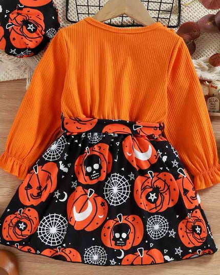 Round Neck Ruffle Trim Halloween Theme Dress