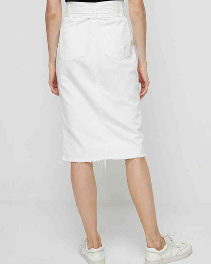 Full SizeTie Waist Buttoned Denim Skirt