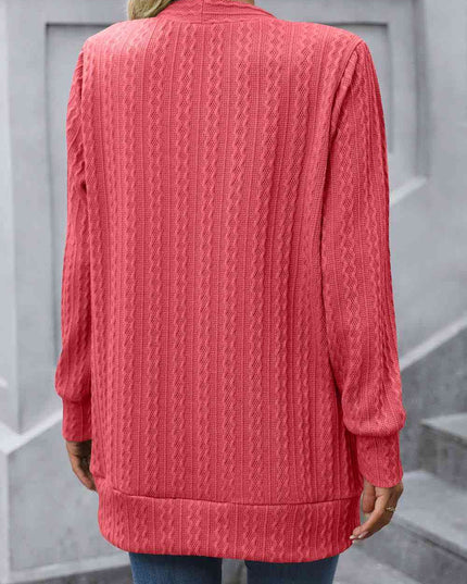 Cable-Knit Long Sleeve Cardigan with Pocket
