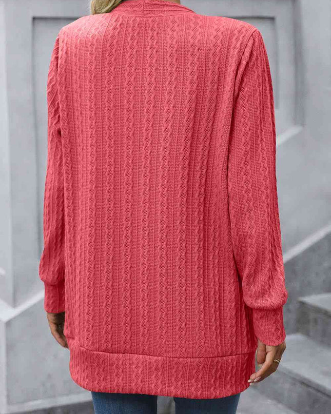 Cable-Knit Long Sleeve Cardigan with Pocket