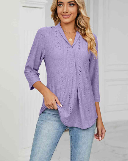 Eyelet Three-Quarter Sleeve Blouse
