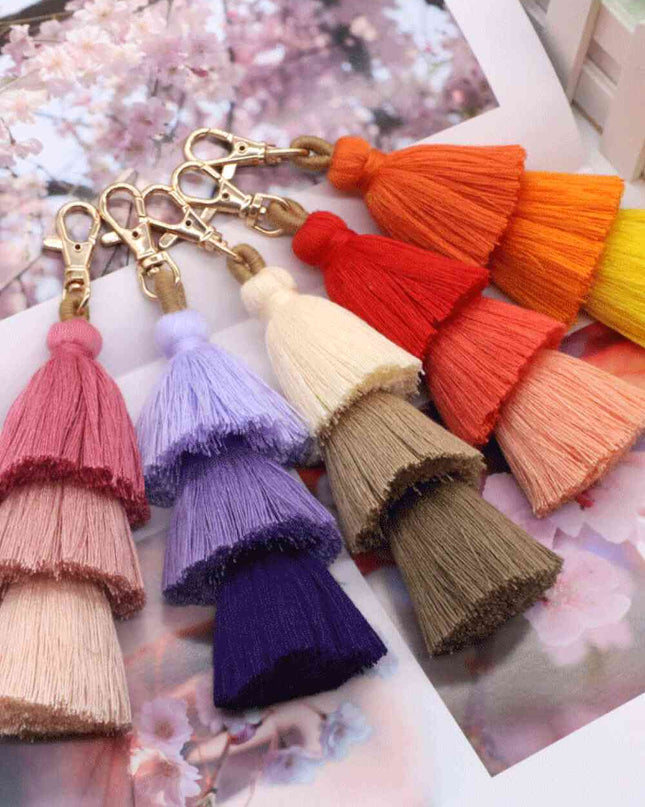 Assorted 4-Pack Multicolored Fringe Keychain