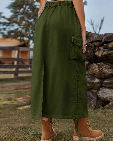 Drawstring Denim Skirt with Pockets