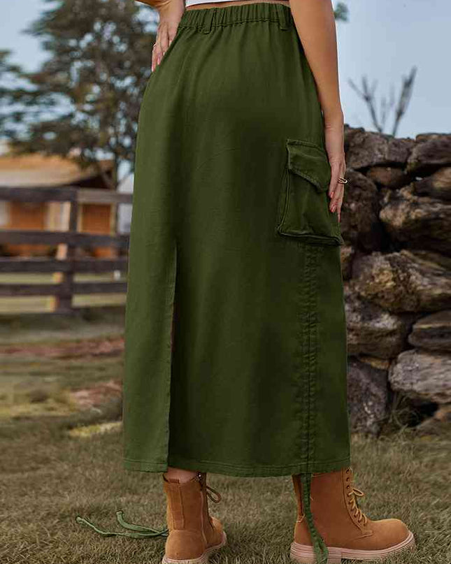 Drawstring Denim Skirt with Pockets