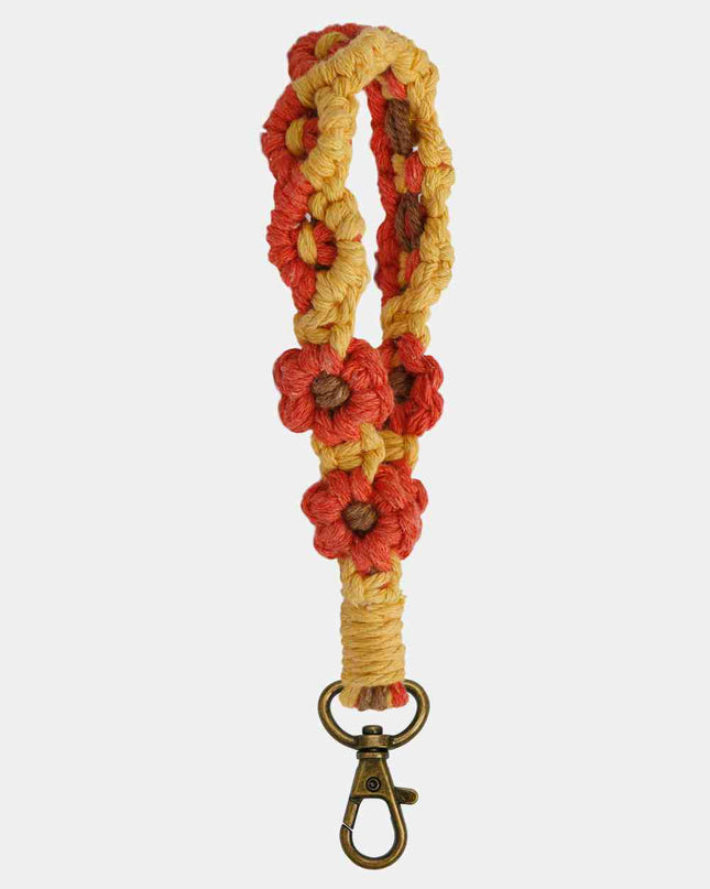 Flower Shape Wristlet Alloy Closure Macrame Key Chain