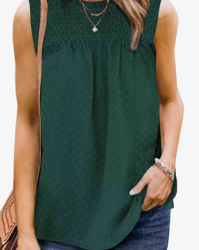 Smocked Tie Back Frill Trim Tank