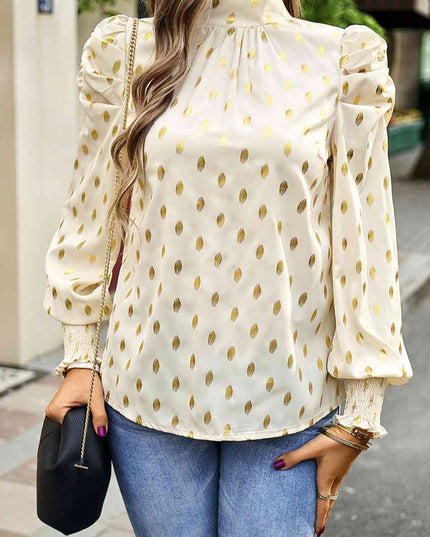 Printed Mock Neck Lantern Sleeve Blouse