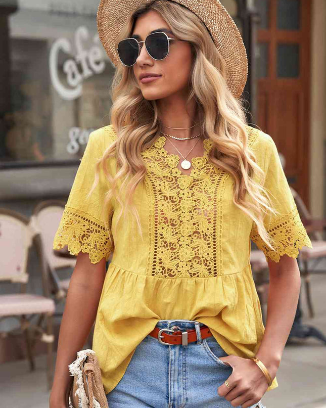 Spliced Lace Peplum Top