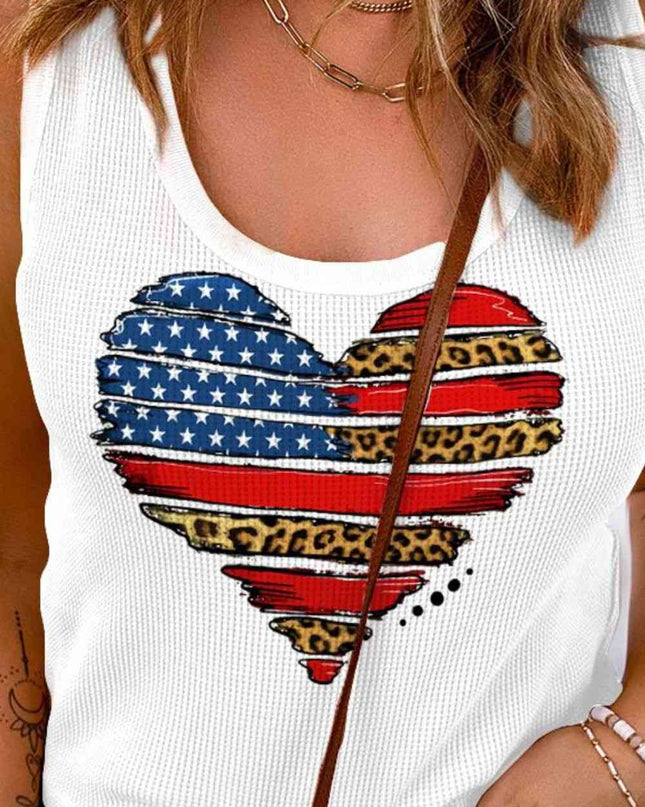 Star and Stripe Heart Graphic Scoop Neck Tank