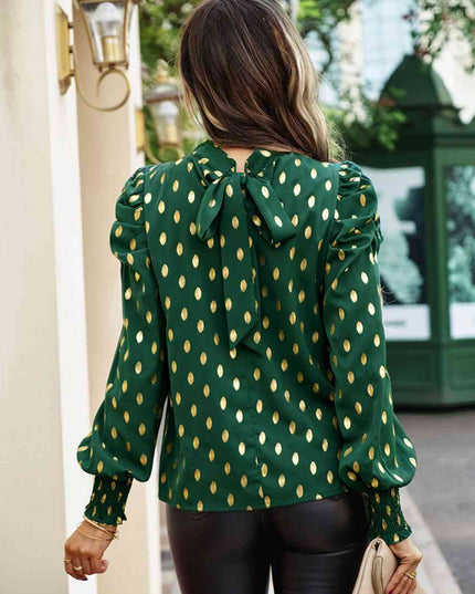 Printed Mock Neck Lantern Sleeve Blouse