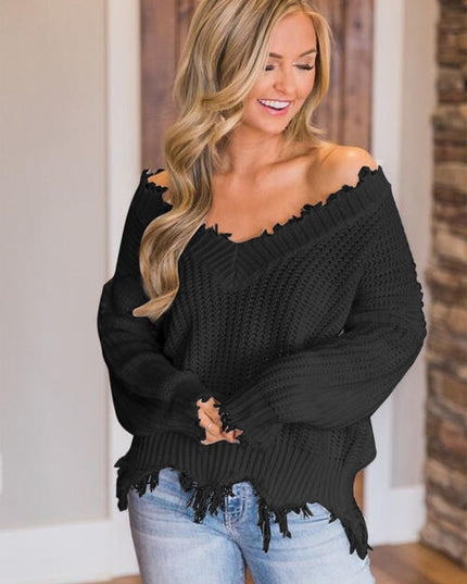 Frayed Hem Dropped Shoulder Sweater