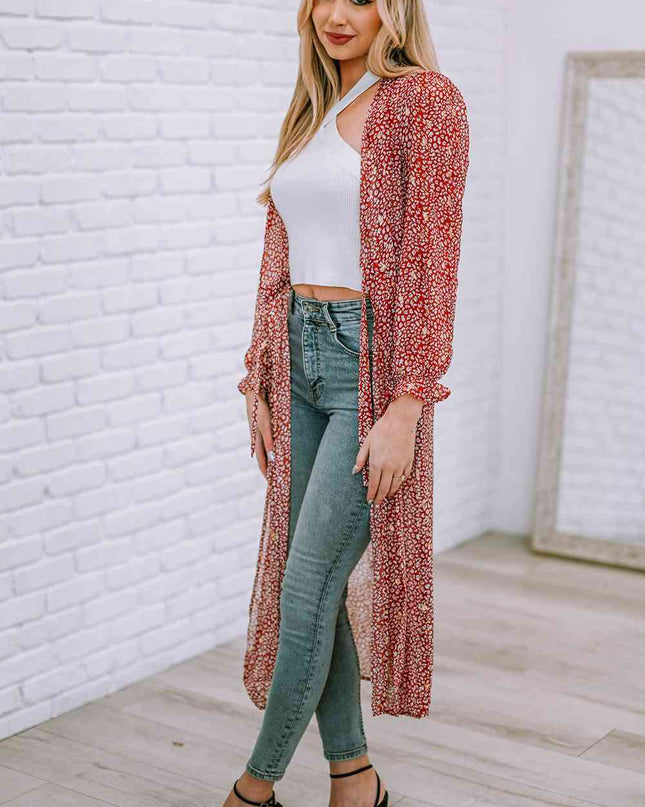 Leopard Tie Waist Flounce Sleeve Cover Up