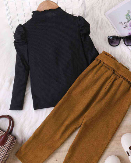 Knit Top and Tie Belt Pants Set