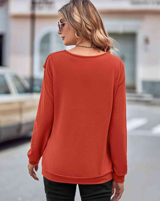 Ruffled Round Neck Long Sleeve Top