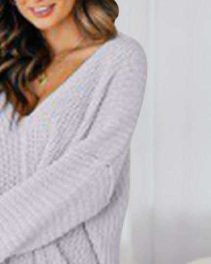 V-Neck Long Sleeve Mini Sweater Dress