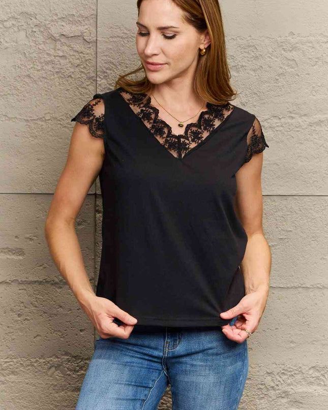 Lace Trim Cap Sleeve Blouse