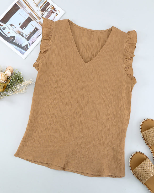 Ruffle Shoulder V-Neck Top